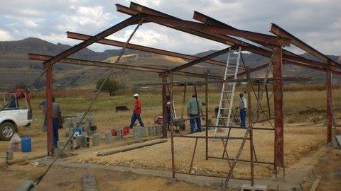 Erecting the Steel Frame for the first classroom