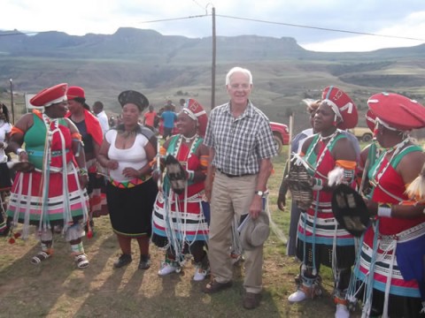 Peter Jervis with the Zulu dancers